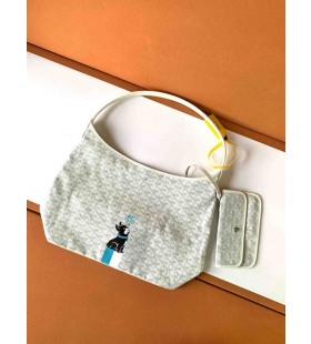 Torba Bohème Hobo sa Srcem i Francuskog Buldoga Bijele Boje