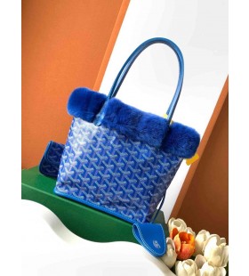 Tavşan Kürk Mini Tote Çanta Gök Mavisi