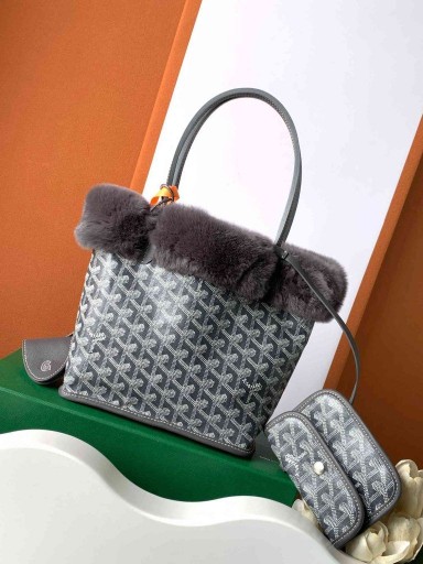 Piel De Conejo Mini Bolso De Mano Gris
