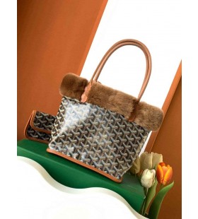Rabbit Fur Mini Tote Bag Black & Tan