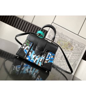 Saigon Structuur Tas Lettres Camouflage Blauw Motief Palladium Hardware